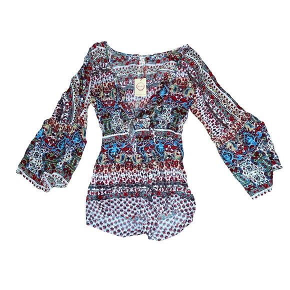 Anthropologie RAGA Floral Paisley Tie Front Romper Women’s Sz S NWT - Picture 1 of 5